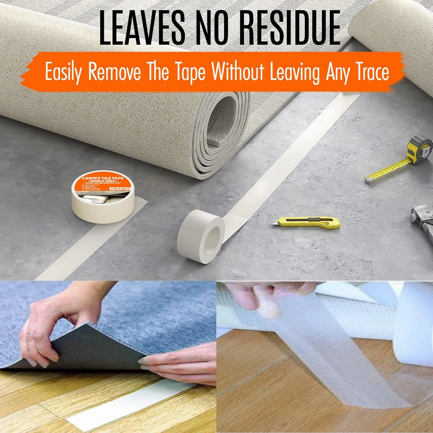 Carpet Tape Double Sided Heavy Duty Carpet Tile Tape 2inx90ft (Bulk 6 Pack) Rug Gripper Indoor Outdoor Grip Tapes for Area Rugs on Hardwood Vinyl Concrete Wood Turf Floor Adhesive