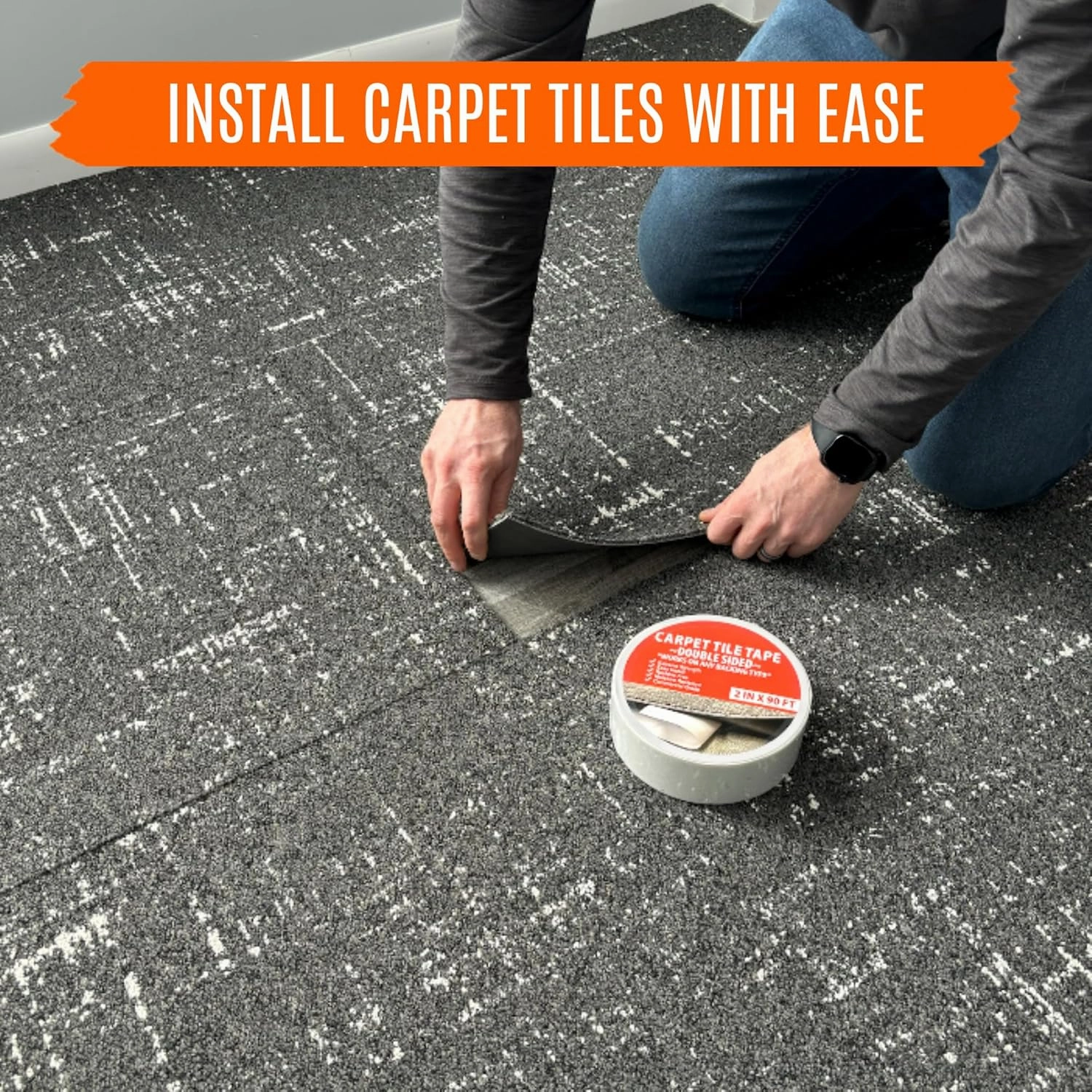 Carpet Tape Double Sided Heavy Duty Carpet Tile Tape 2inx90ft (Bulk 6 Pack) Rug Gripper Indoor Outdoor Grip Tapes for Area Rugs on Hardwood Vinyl Concrete Wood Turf Floor Adhesive