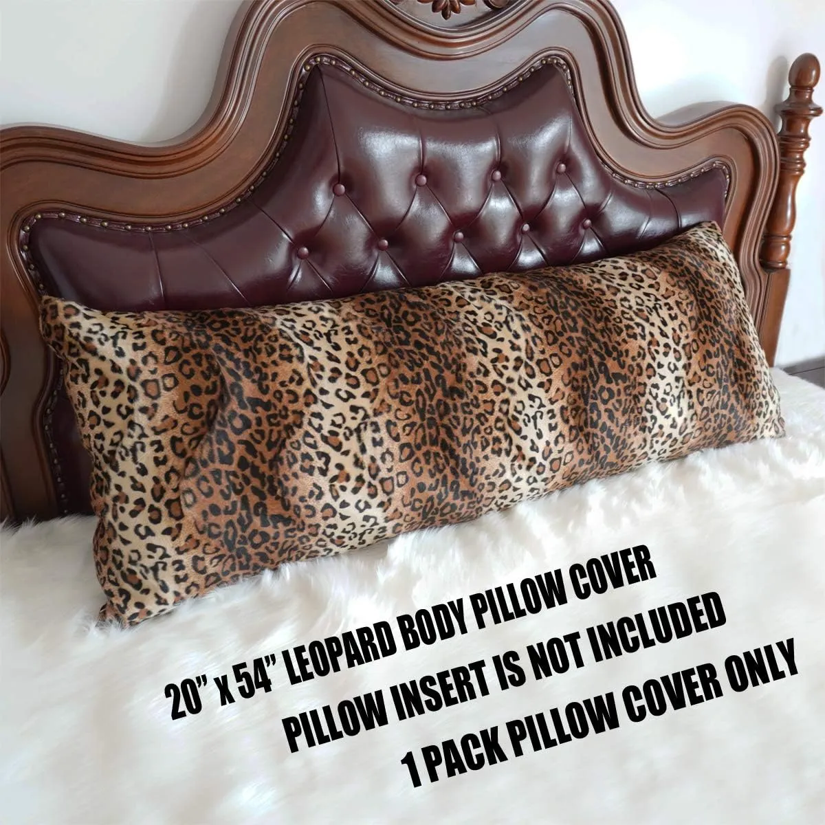 CARRIE HOME Cheetah Body Pillow Cover 20x54 Soft Plush Leopard Print Faux Fur Decorative Body Pillow Pillowcase for Home Couch Sofa (1 Pack, 20x54 inch)