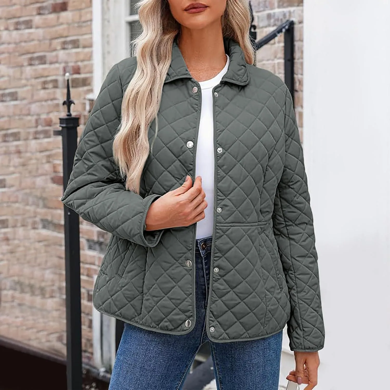 Ceboyel Women'S Quilted Barn Jackets 2024 Trendy Puffy Coats Quilted Bomber Jacket Lightweight Warm Winter Outerwear Clothing