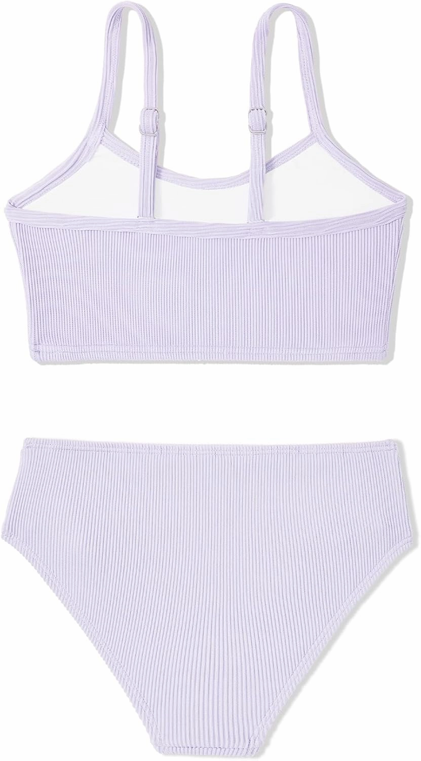 Century Star Girls Swimsuit 2-Piece Ribbed Bikini Set Adjustable Strap Bathing Suits for Teens Swimwear Solid