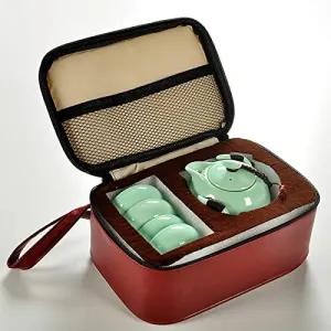 Ceramic Teacup Set Ceramic Customize Tea Set Portable Teapot SetSquare Handbag Outdoor Travel Gaiwan Tea Cups Ceremony Teacup Fine Gift 4 Pcs/Set fee Set Tea,