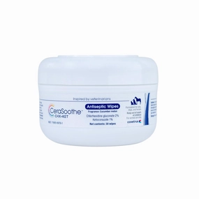 CeraSoothe CHX KET Antiseptic Wipes Formulated for Dogs, Cats, & Horses – Chlorhexidine & Ketoconazole Medicated Pet Wipes – Antibacterial & Antifungal Skin Care for Pets – 30 Count