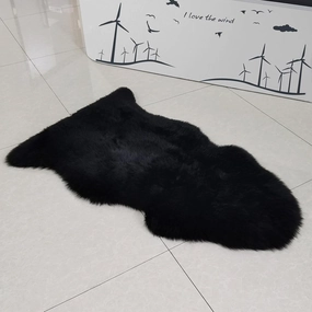Champlus Genuine Australian Merino Sheepskin Rug, 2.3x3.3 ft Lambskin Area Rug, Single Pelt, Black