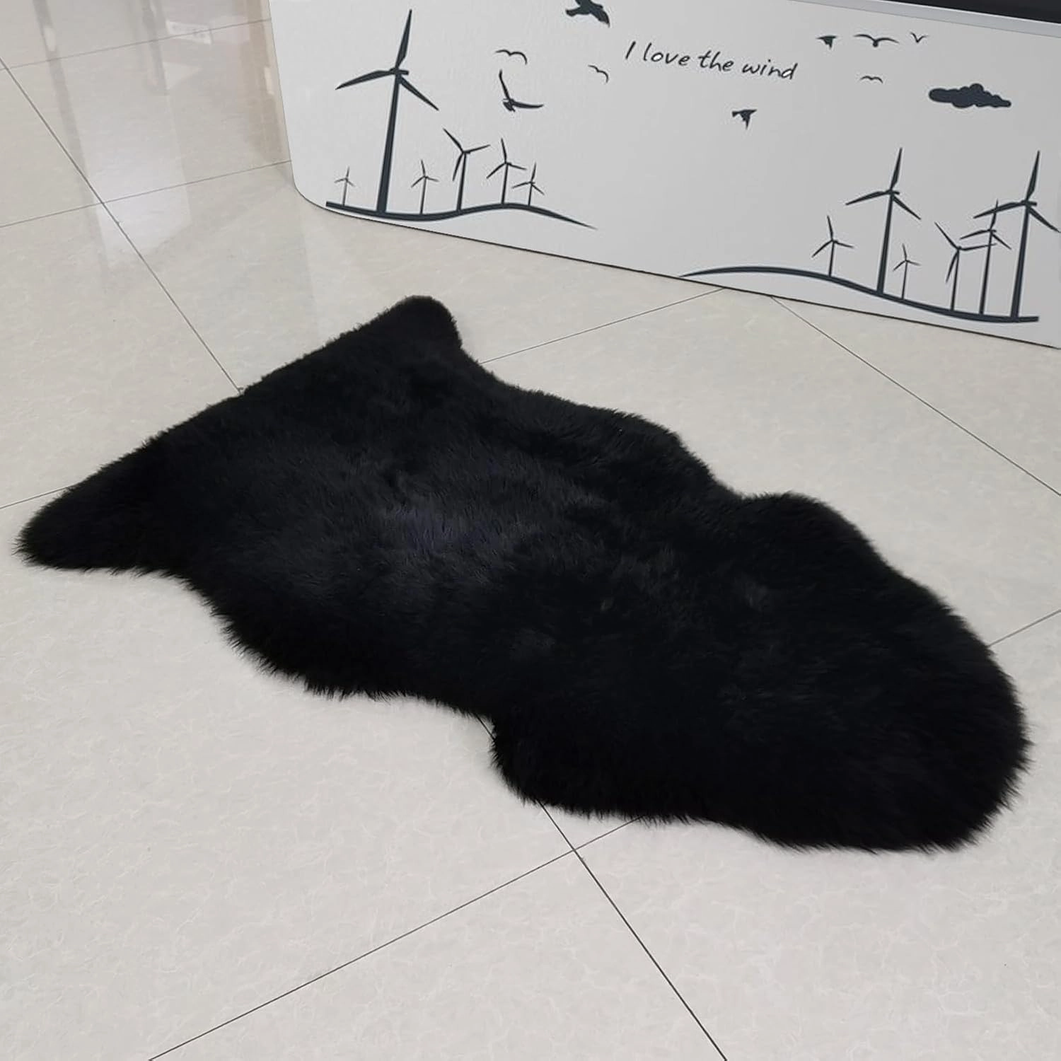 Champlus Genuine Australian Merino Sheepskin Rug, 2.3x3.3 ft Lambskin Area Rug, Single Pelt, Black