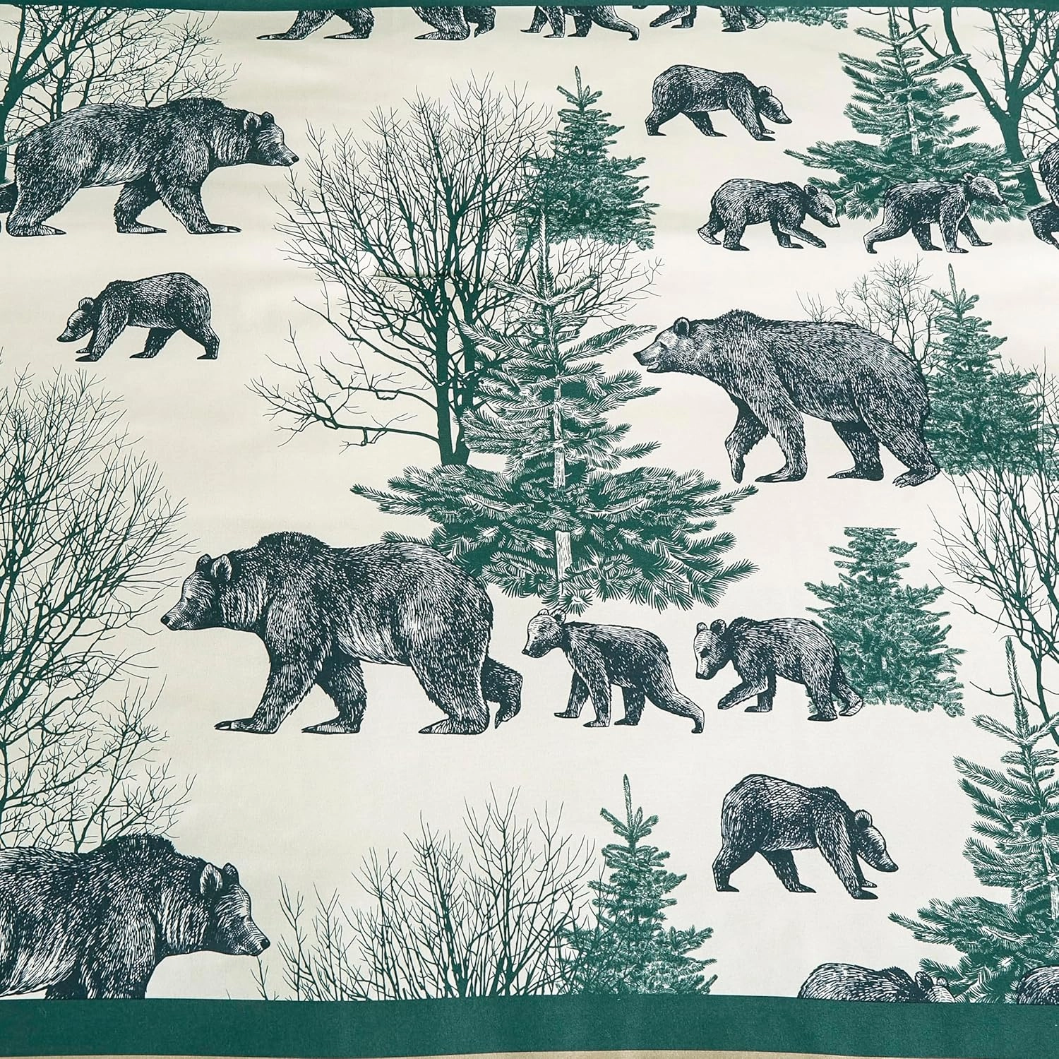 Chezmoi Collection Basin 7-Piece Northwest Cabin Lodge Comforter Set - Blue Green Ivory Tan Grizzly Bear Pine Tree Wilderness Printed Microfiber Bedding, Oversized King