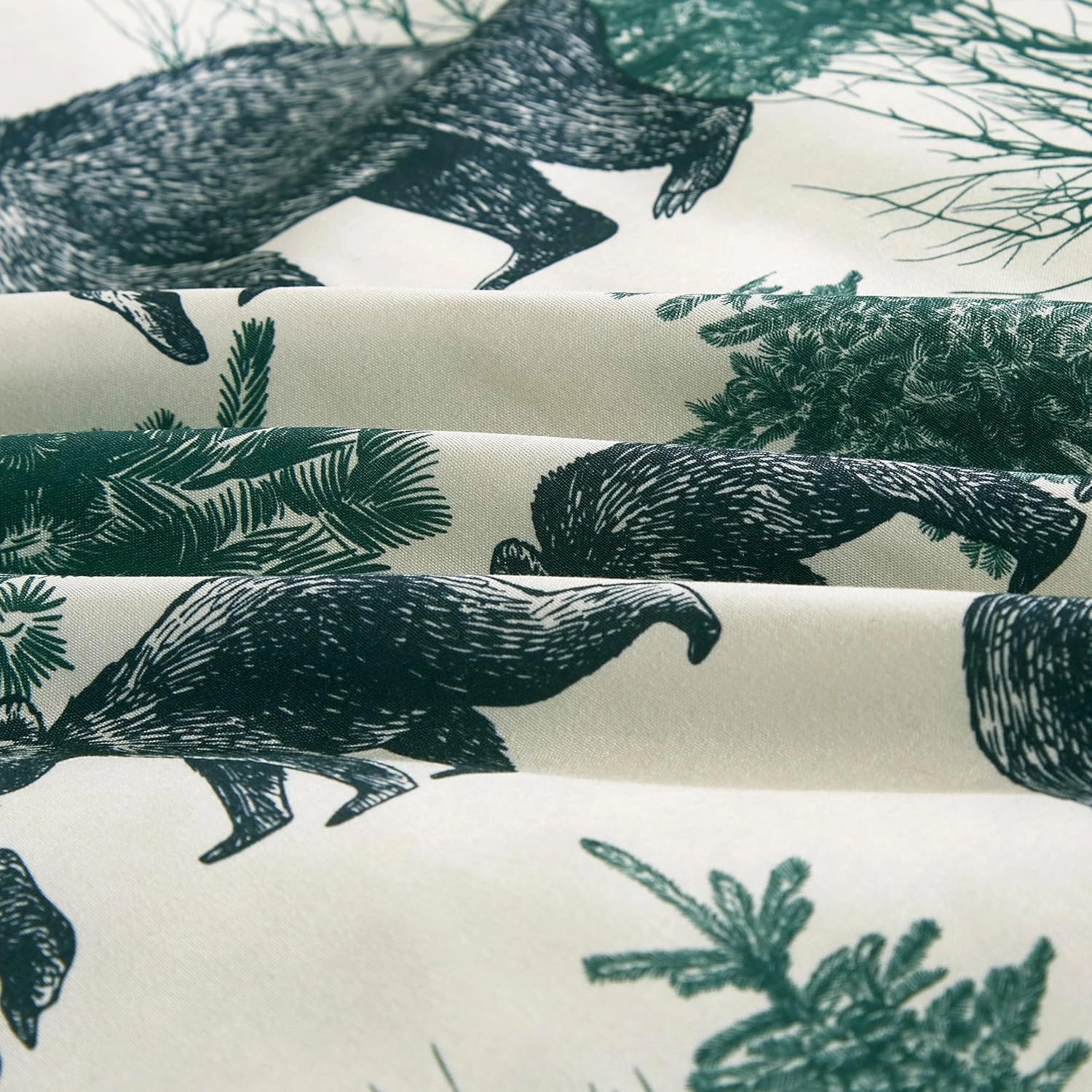 Chezmoi Collection Basin 7-Piece Northwest Cabin Lodge Comforter Set - Blue Green Ivory Tan Grizzly Bear Pine Tree Wilderness Printed Microfiber Bedding, Oversized King
