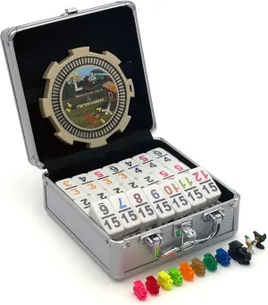 CHH Double 15 Numeral Pro Size Mexican Train & Chicken Domino Set in Aluminum Case – 136 Multicolor Tiles – Complete Set with Train Markers and Hub