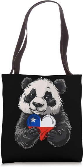 Chile Flag Panda Bear Chilean Roots Heart Chilean Pride Tote Bag