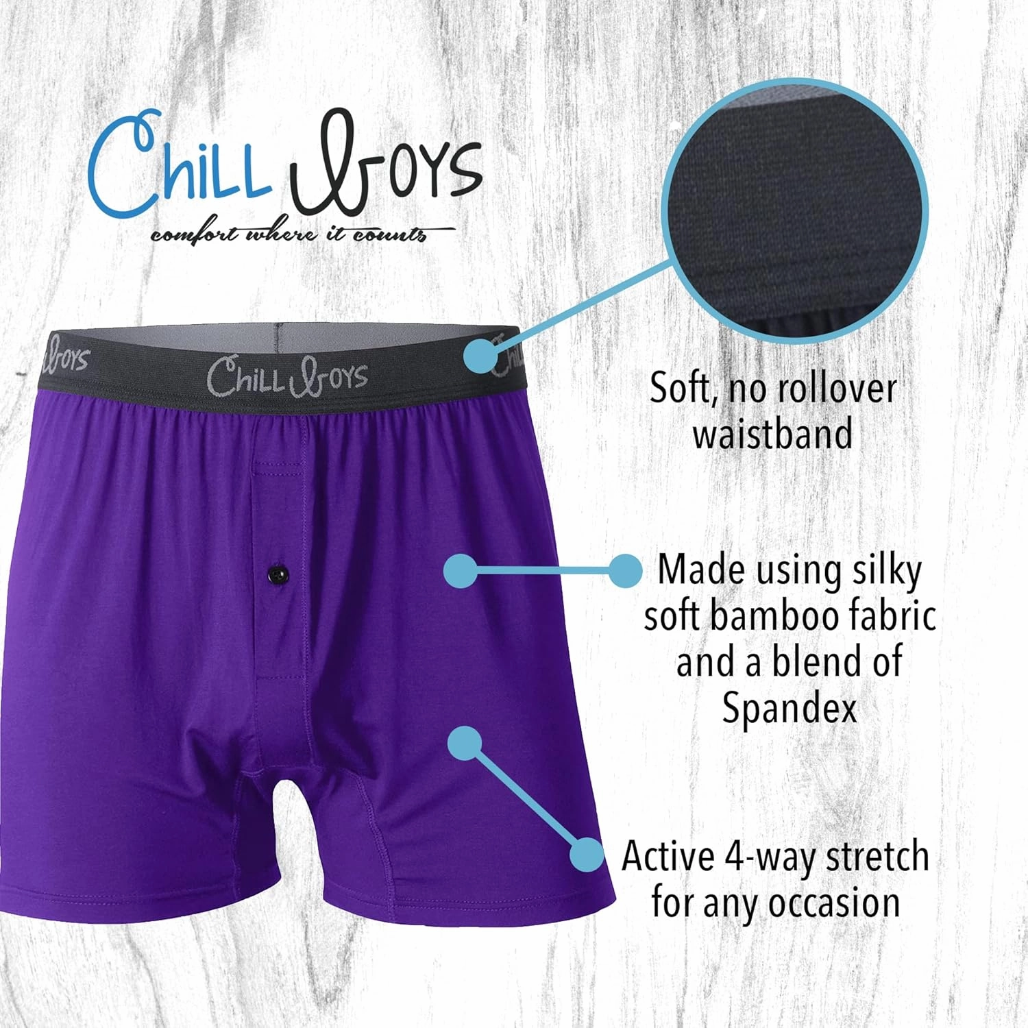 Chill Boys Soft Viscose from Bamboo Boxers for Men - Cool Breathable Comfortable Men's Underwear - 3 Pack Boxer Shorts