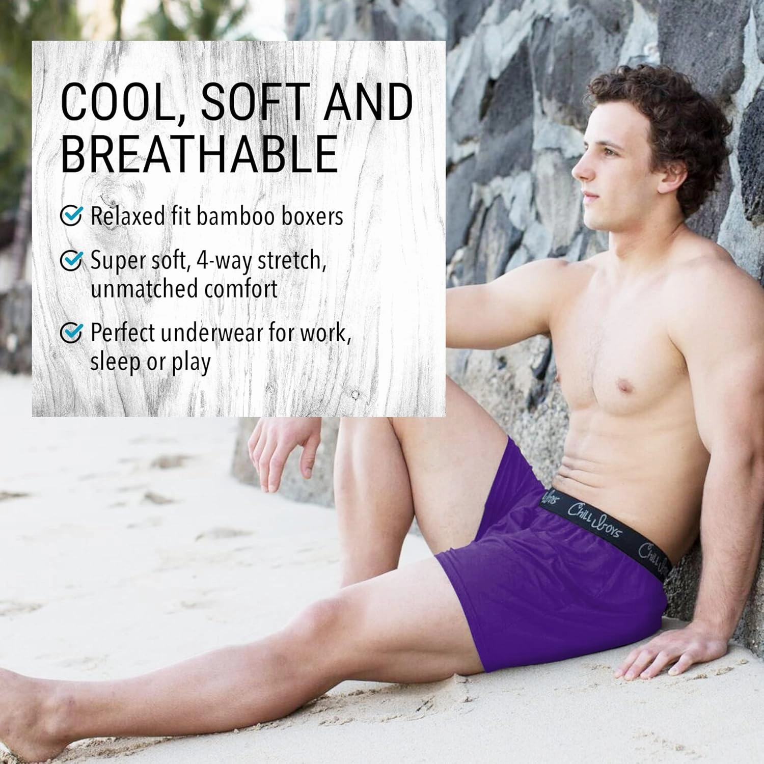 Chill Boys Soft Viscose from Bamboo Boxers for Men - Cool Breathable Comfortable Men's Underwear - 3 Pack Boxer Shorts