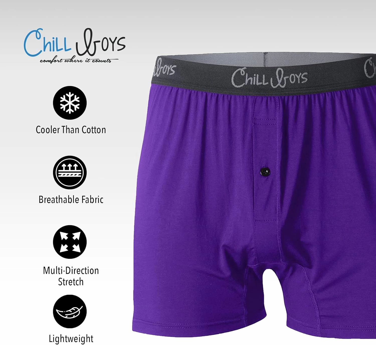 Chill Boys Soft Viscose from Bamboo Boxers for Men - Cool Breathable Comfortable Men's Underwear - 3 Pack Boxer Shorts