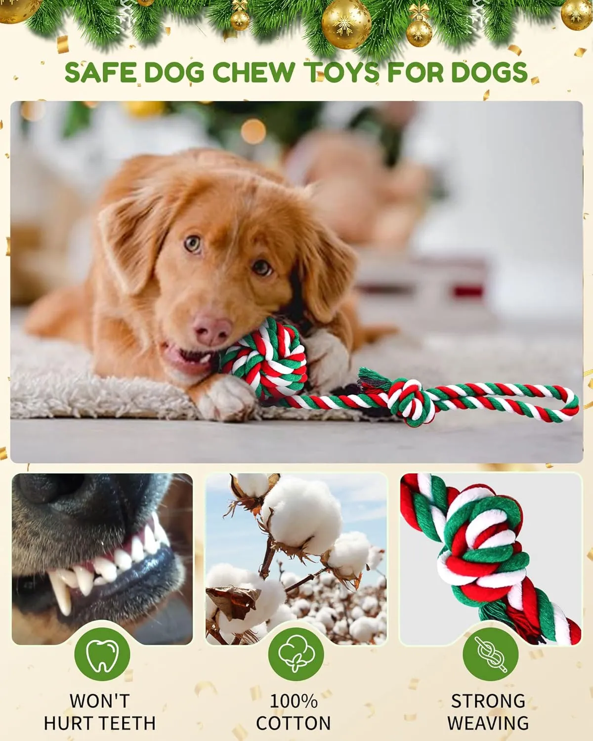 Christmas Dog Toys, 6 Pack Rope and Plush Toys/Gifts for Puppy Small Medium Dogs