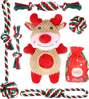 Christmas Dog Toys, 6 Pack Rope and Plush Toys/Gifts for Puppy Small Medium Dogs