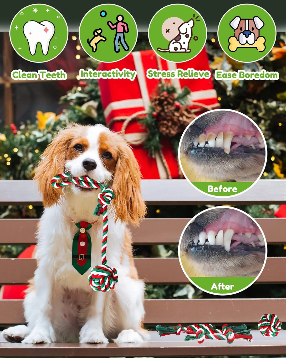 Christmas Dog Toys, 6 Pack Rope and Plush Toys/Gifts for Puppy Small Medium Dogs
