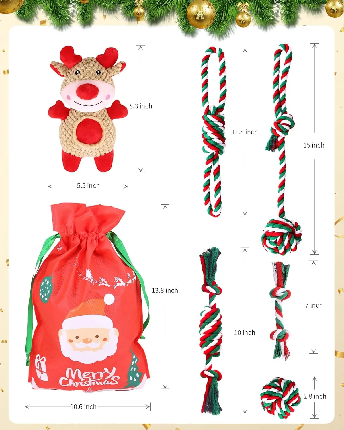 Christmas Dog Toys, 6 Pack Rope and Plush Toys/Gifts for Puppy Small Medium Dogs