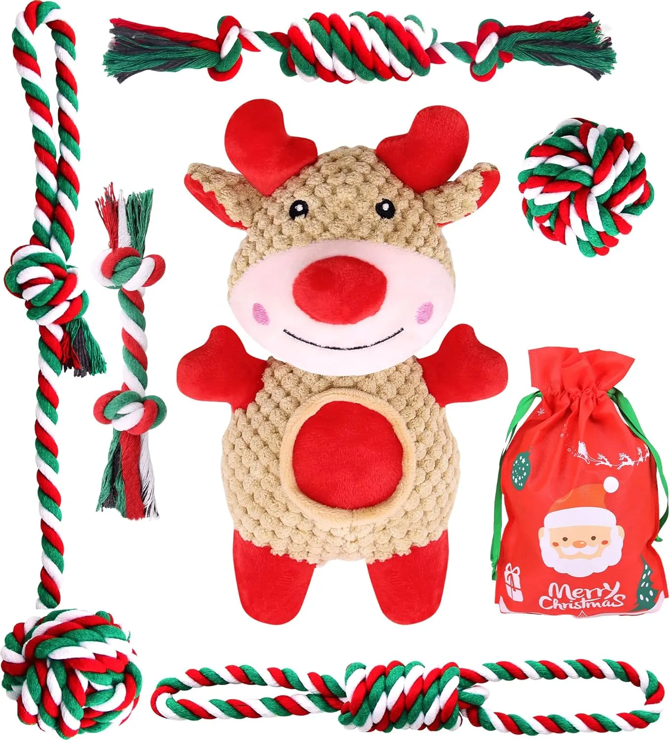 Christmas Dog Toys, 6 Pack Rope and Plush Toys/Gifts for Puppy Small Medium Dogs