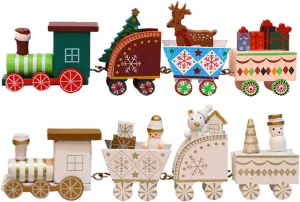 Christmas Wooden Train Decor Set, Christmas Decoration Mini Christmas Tree Train Christmas Decorations Wood Train Decor for Xmas Table Top Ornament for Festival Party Decor