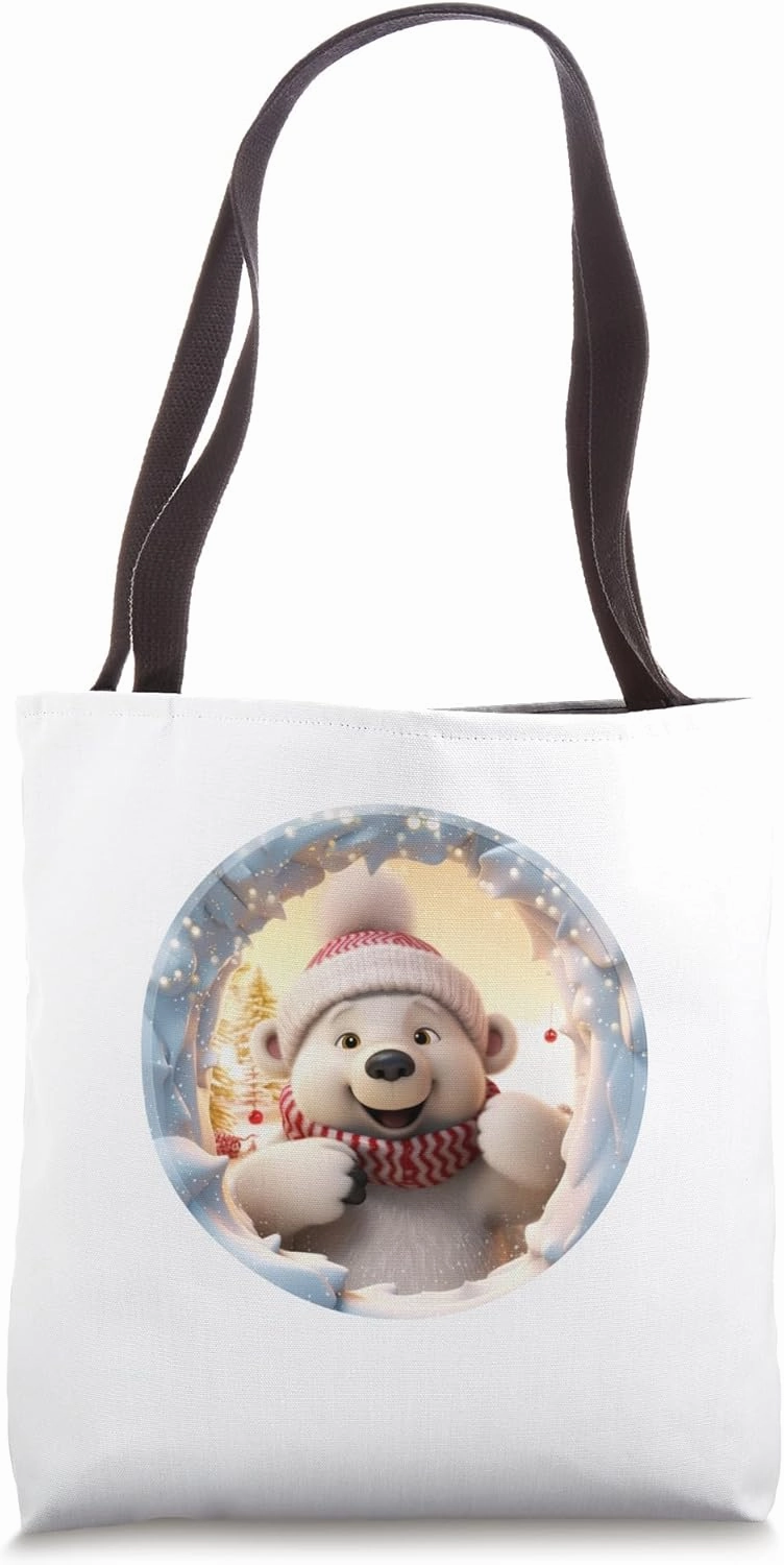 Christmas Break Through - Cute Polar Bear Coming Out Of Hole Tote Bag