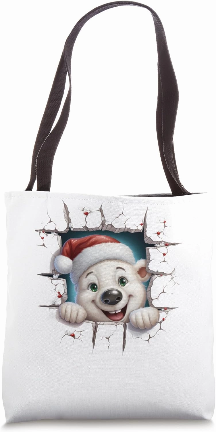 Christmas Break Through - Polar Bear Coming Out Of Hole Tote Bag