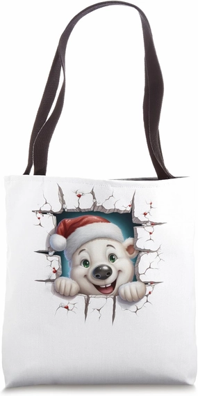 Christmas Break Through - Polar Bear Coming Out Of Hole Tote Bag