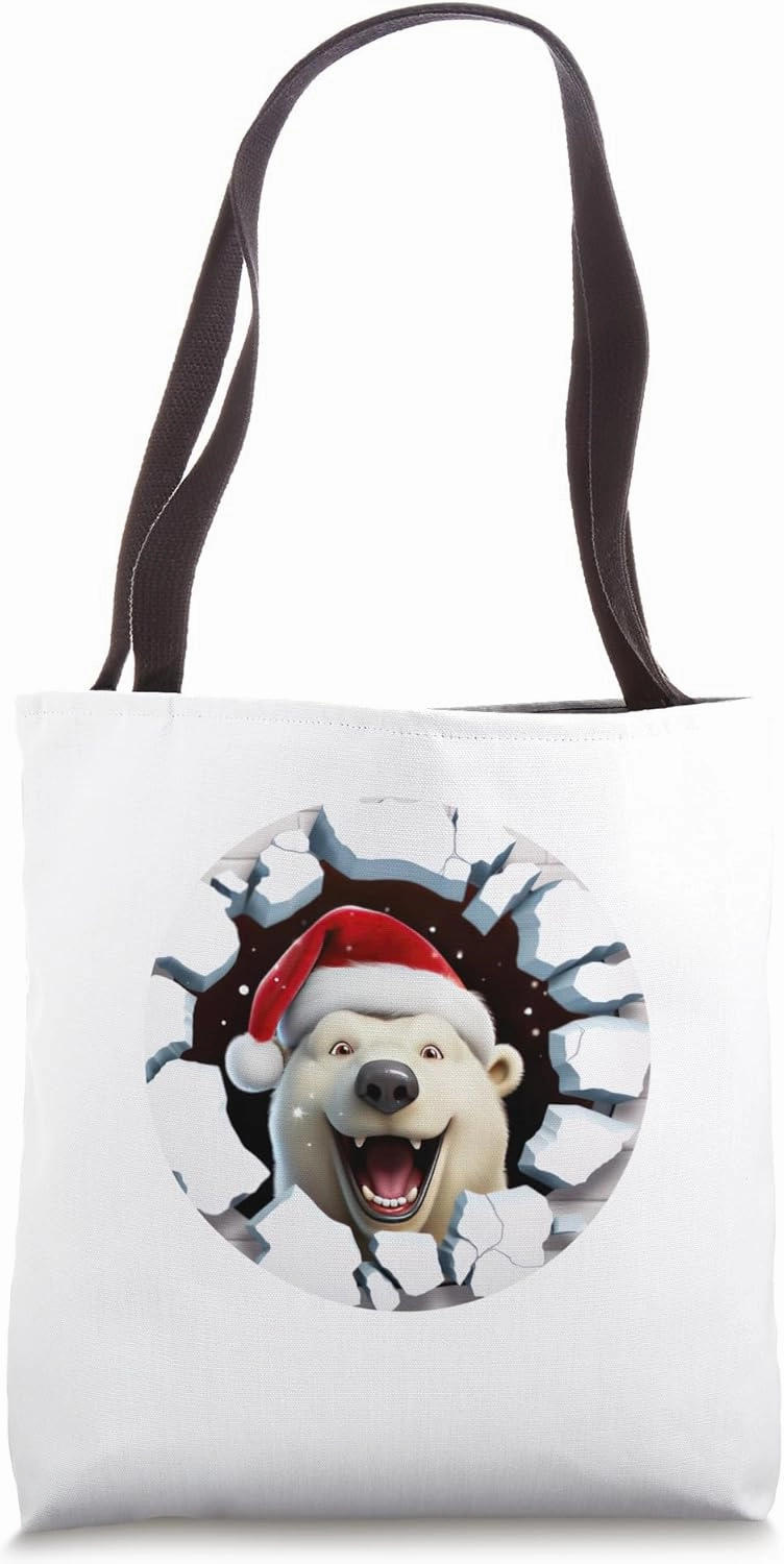 Christmas Break Through - Polar Bear Coming Out Of Hole Tote Bag