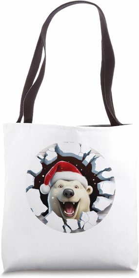 Christmas Break Through - Polar Bear Coming Out Of Hole Tote Bag