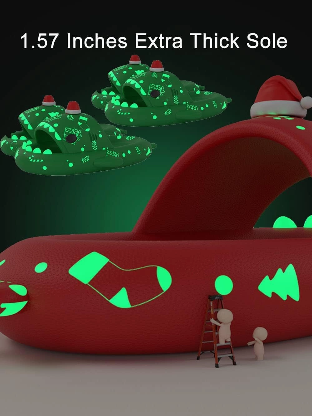 Christmas Shark Slides,Santa Shark Slides,Spooky Shark Slides Glow In The Dark For Men Women,3D Cloudy Shark Slippers