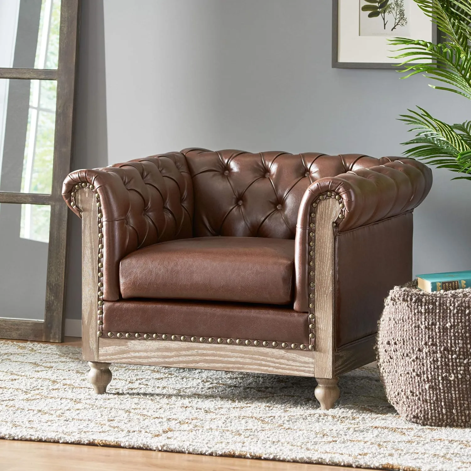 Christopher Knight Home Castalia Club Chair, Dark Brown   Natural 33.5D x 39W x 28H Inch