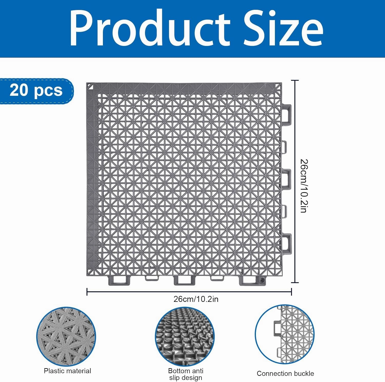 CIEOVO 18 Piece Pool Drainage Mat, Above Ground Pool Walkways Non-Slip Interlocking Cushion Floor Mat Pathways for Summer Spas Shower Rooms