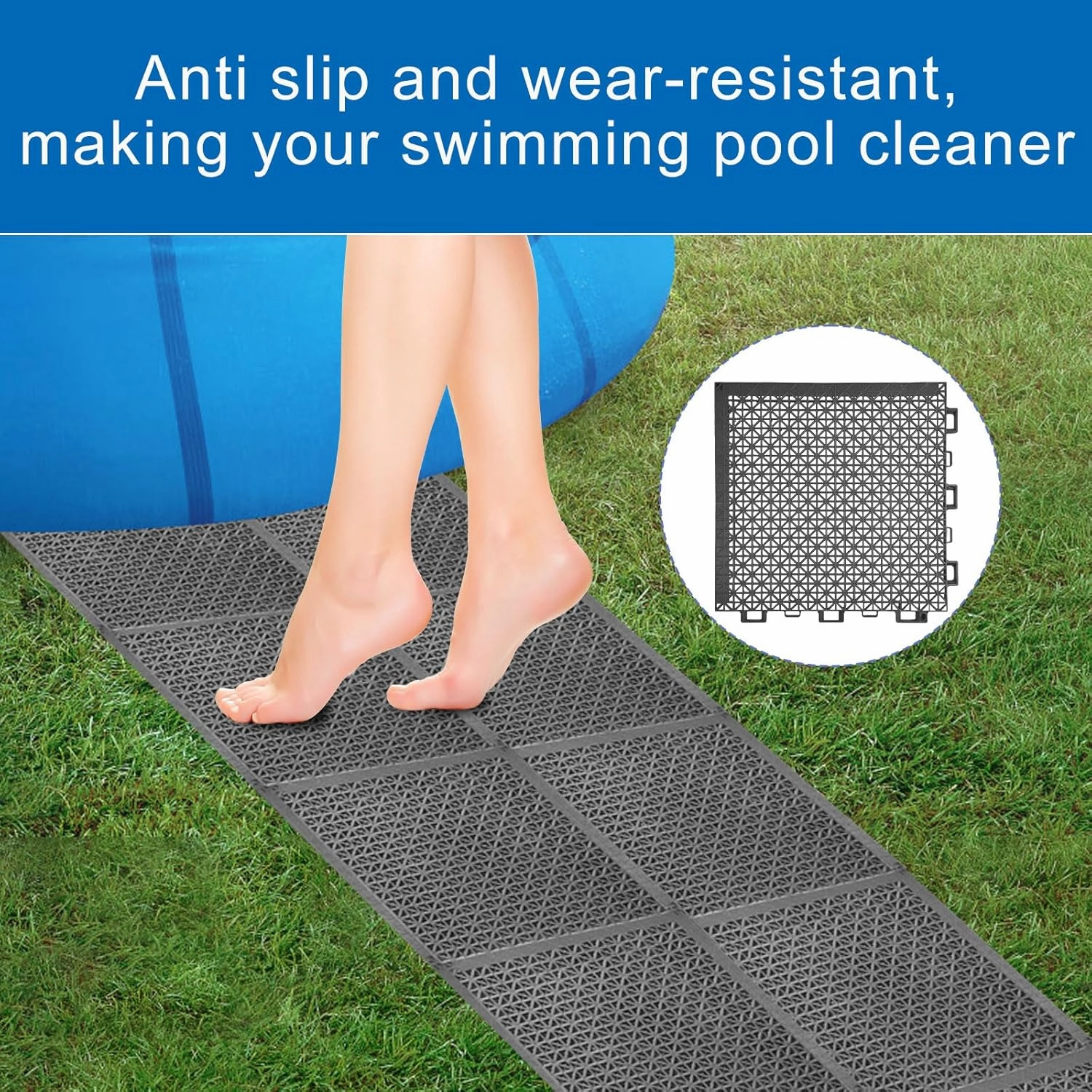 CIEOVO 18 Piece Pool Drainage Mat, Above Ground Pool Walkways Non-Slip Interlocking Cushion Floor Mat Pathways for Summer Spas Shower Rooms