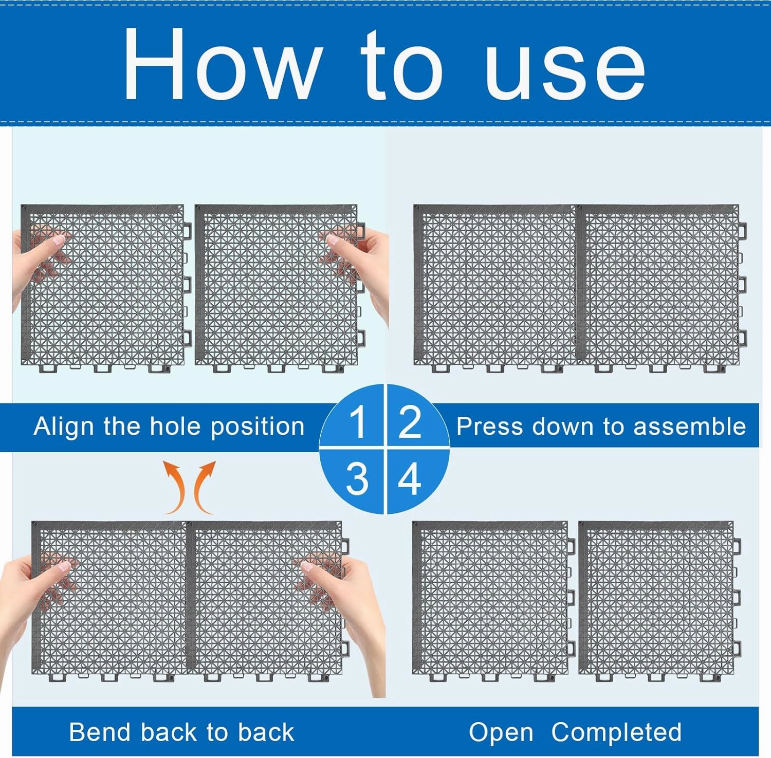 CIEOVO 18 Piece Pool Drainage Mat, Above Ground Pool Walkways Non-Slip Interlocking Cushion Floor Mat Pathways for Summer Spas Shower Rooms