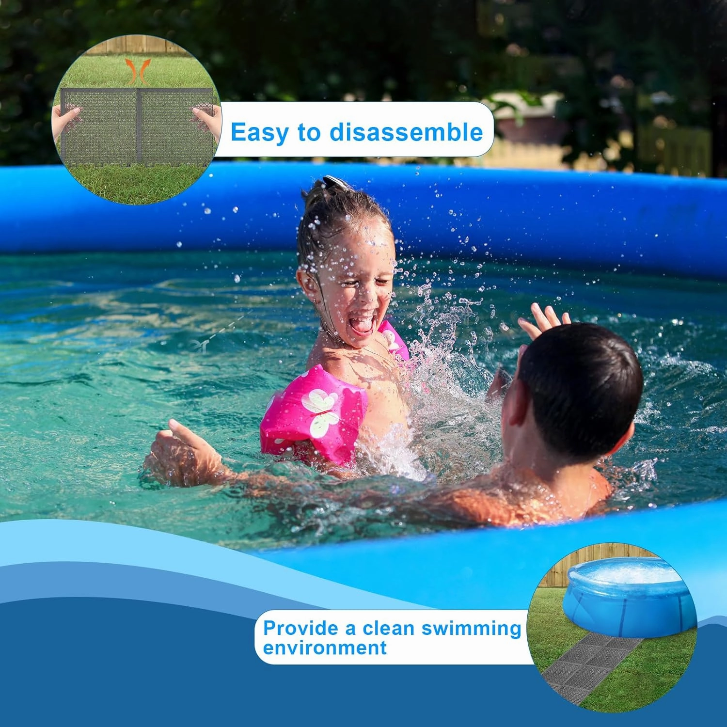 CIEOVO 18 Piece Pool Drainage Mat, Above Ground Pool Walkways Non-Slip Interlocking Cushion Floor Mat Pathways for Summer Spas Shower Rooms