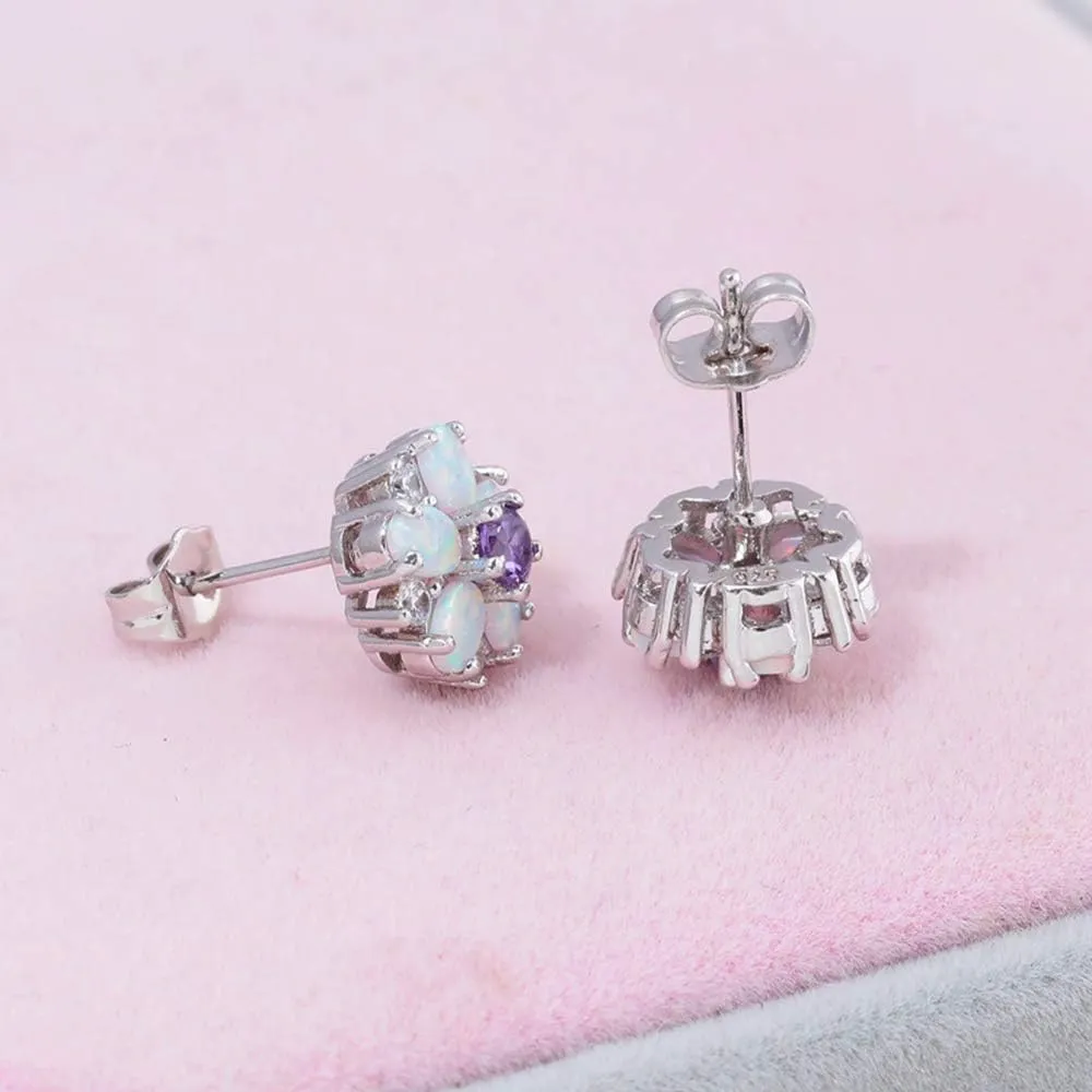 CiNily Flower Earrings,Opal Stud Earrings Sterling Silver or White Gold/Rose Gold Plated Ladies Flower Stud Earrings Cute Unique Earrings for Girls