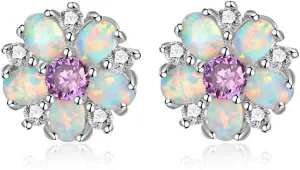 CiNily Flower Earrings,Opal Stud Earrings Sterling Silver or White Gold/Rose Gold Plated Ladies Flower Stud Earrings Cute Unique Earrings for Girls