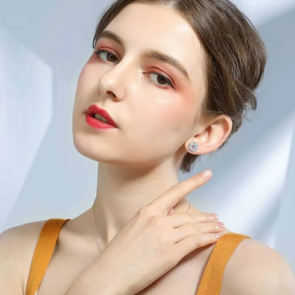 CiNily Flower Earrings,Opal Stud Earrings Sterling Silver or White Gold/Rose Gold Plated Ladies Flower Stud Earrings Cute Unique Earrings for Girls