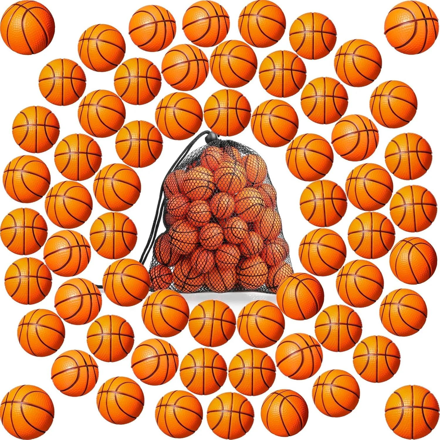 Civaner 60 Pcs Basketball Party Favors Mini Small Basketballs Bouncy Stress Sports Balls with Drawstring Bag for School Party Carnival Reward Toys Game Decorations (3cm,4cm)