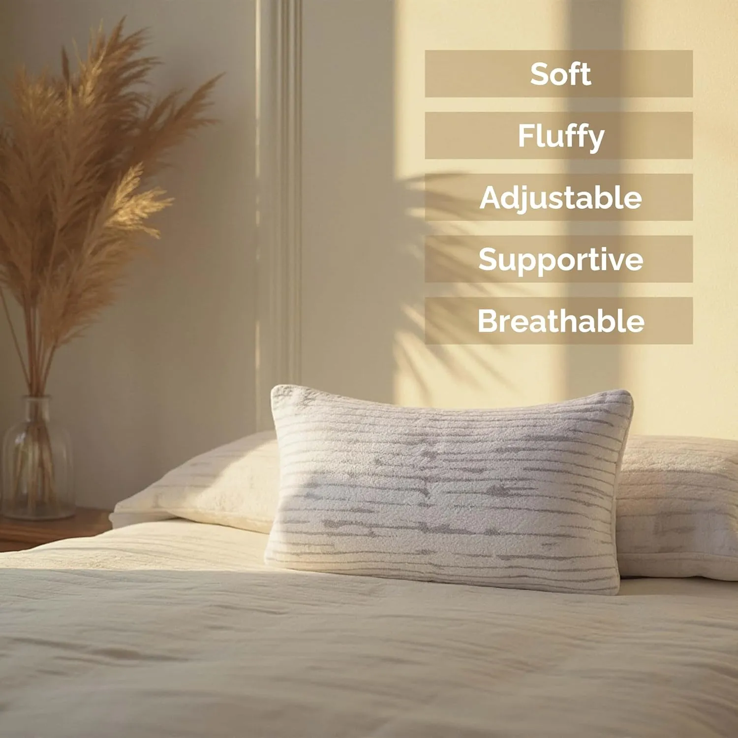 Clara Clark Memory Foam Pillows 2 Pack, Queen Size Bed Pillows for Sleeping, Adjustable Pillow Shredded Memory Foam Filling for Back Stomach & Side Sleeper, CertiPUR-US, Washable Bamboo Rayon Cover