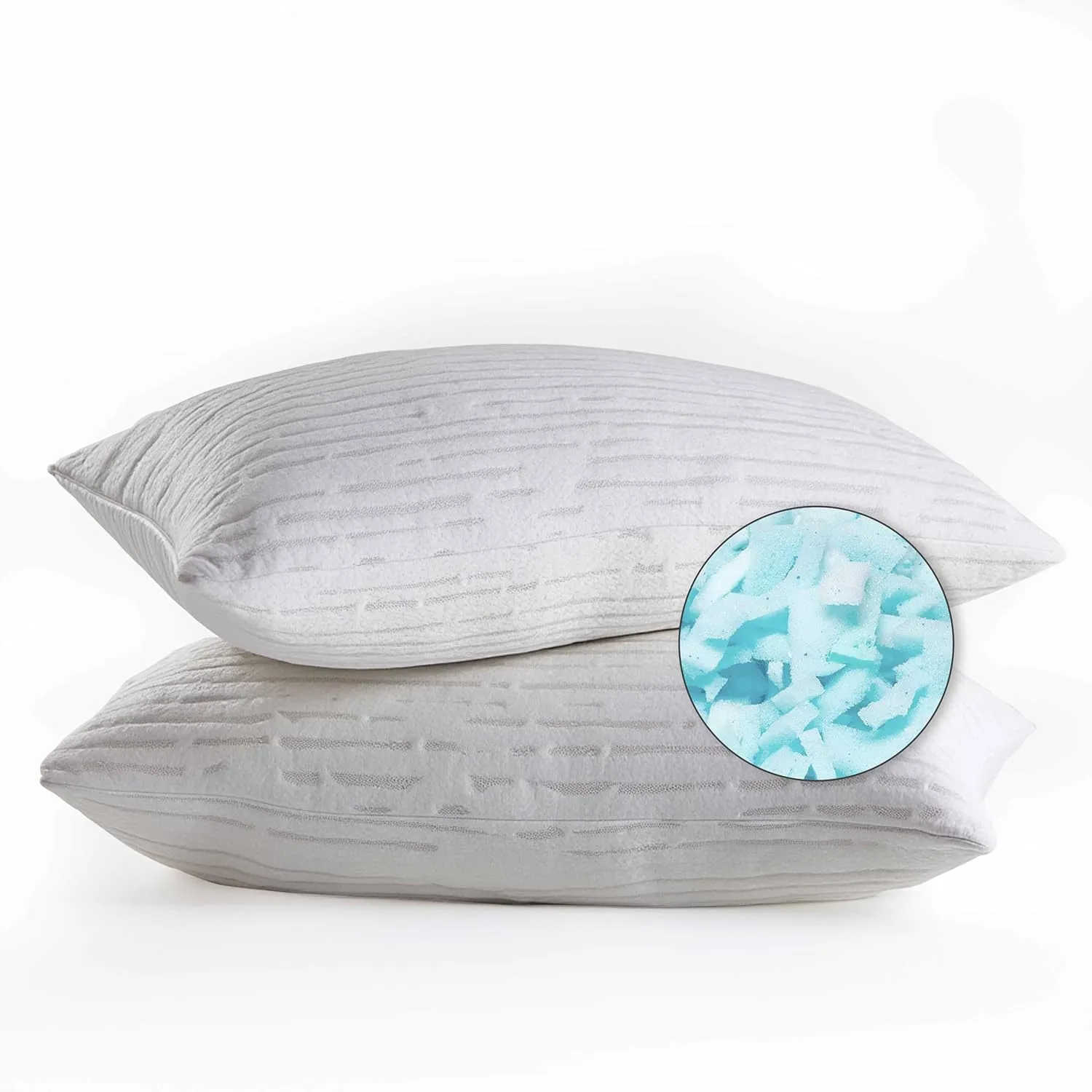 Clara Clark Memory Foam Pillows 2 Pack, Queen Size Bed Pillows for Sleeping, Adjustable Pillow Shredded Memory Foam Filling for Back Stomach & Side Sleeper, CertiPUR-US, Washable Bamboo Rayon Cover