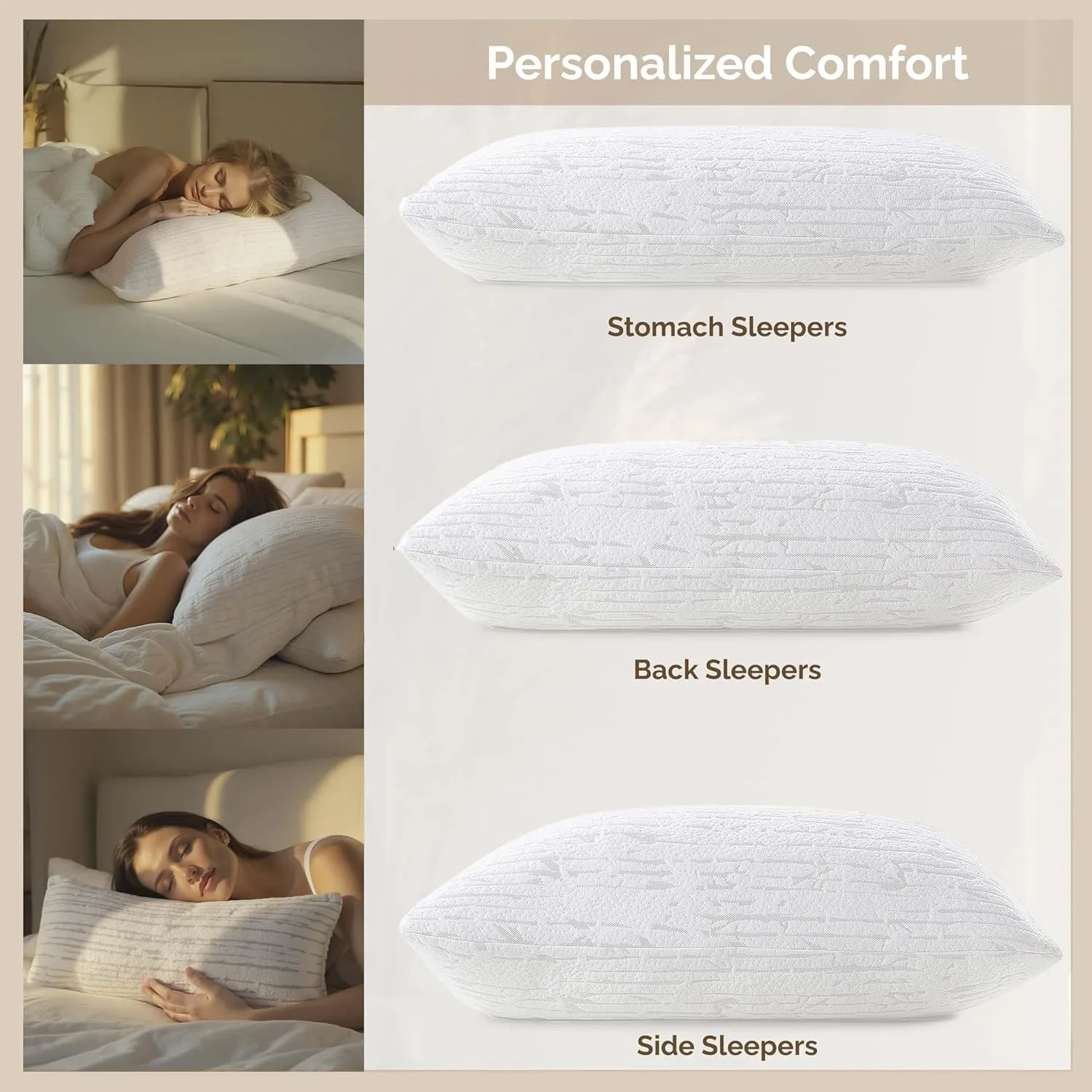 Clara Clark Memory Foam Pillows 2 Pack, Queen Size Bed Pillows for Sleeping, Adjustable Pillow Shredded Memory Foam Filling for Back Stomach & Side Sleeper, CertiPUR-US, Washable Bamboo Rayon Cover