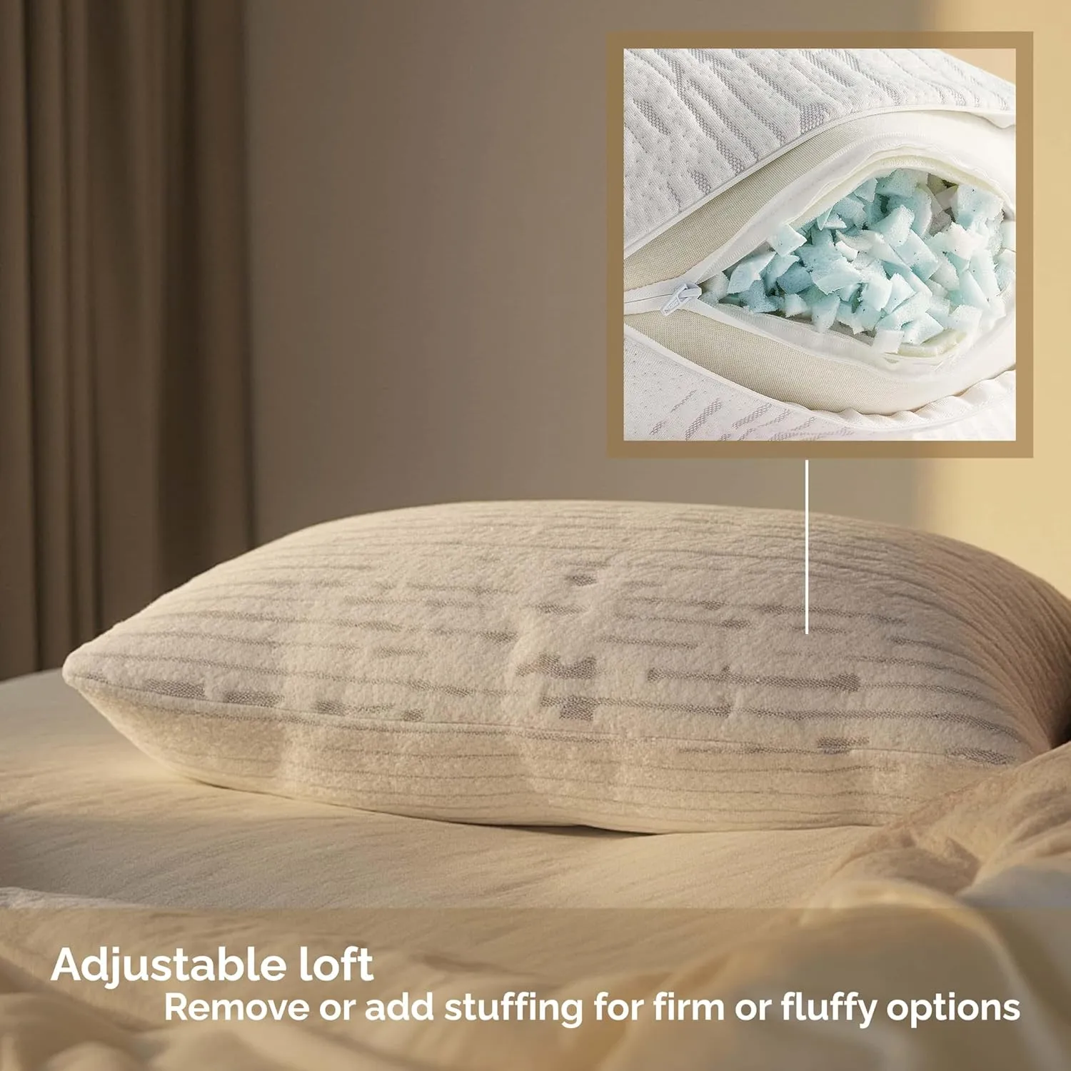 Clara Clark Memory Foam Pillows 2 Pack, Queen Size Bed Pillows for Sleeping, Adjustable Pillow Shredded Memory Foam Filling for Back Stomach & Side Sleeper, CertiPUR-US, Washable Bamboo Rayon Cover