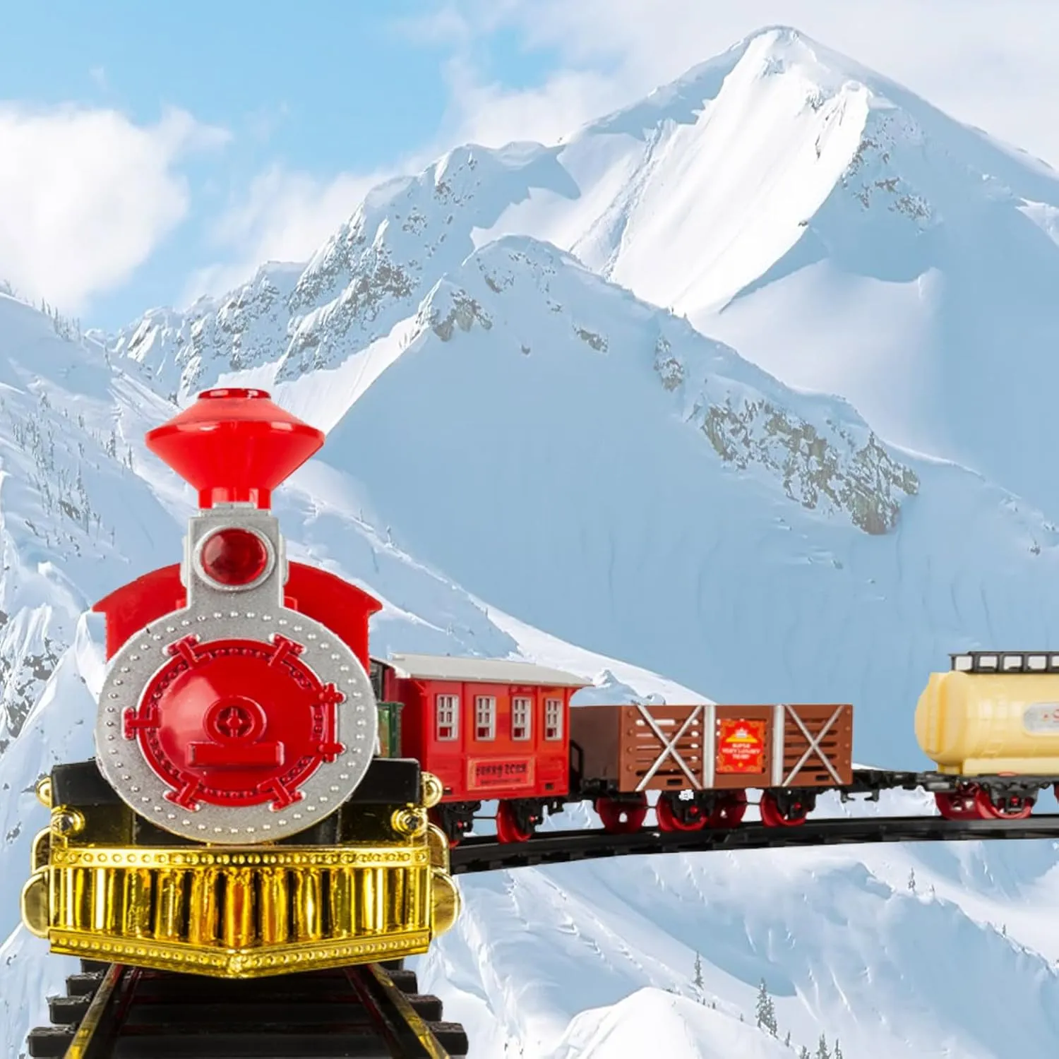 Classic 16 Piece Toy Train Set, Train Toy Gift Set for Boys and Girls with Locomotive, Light Sound and Smoke, Christmas Train Present for Children, Kids