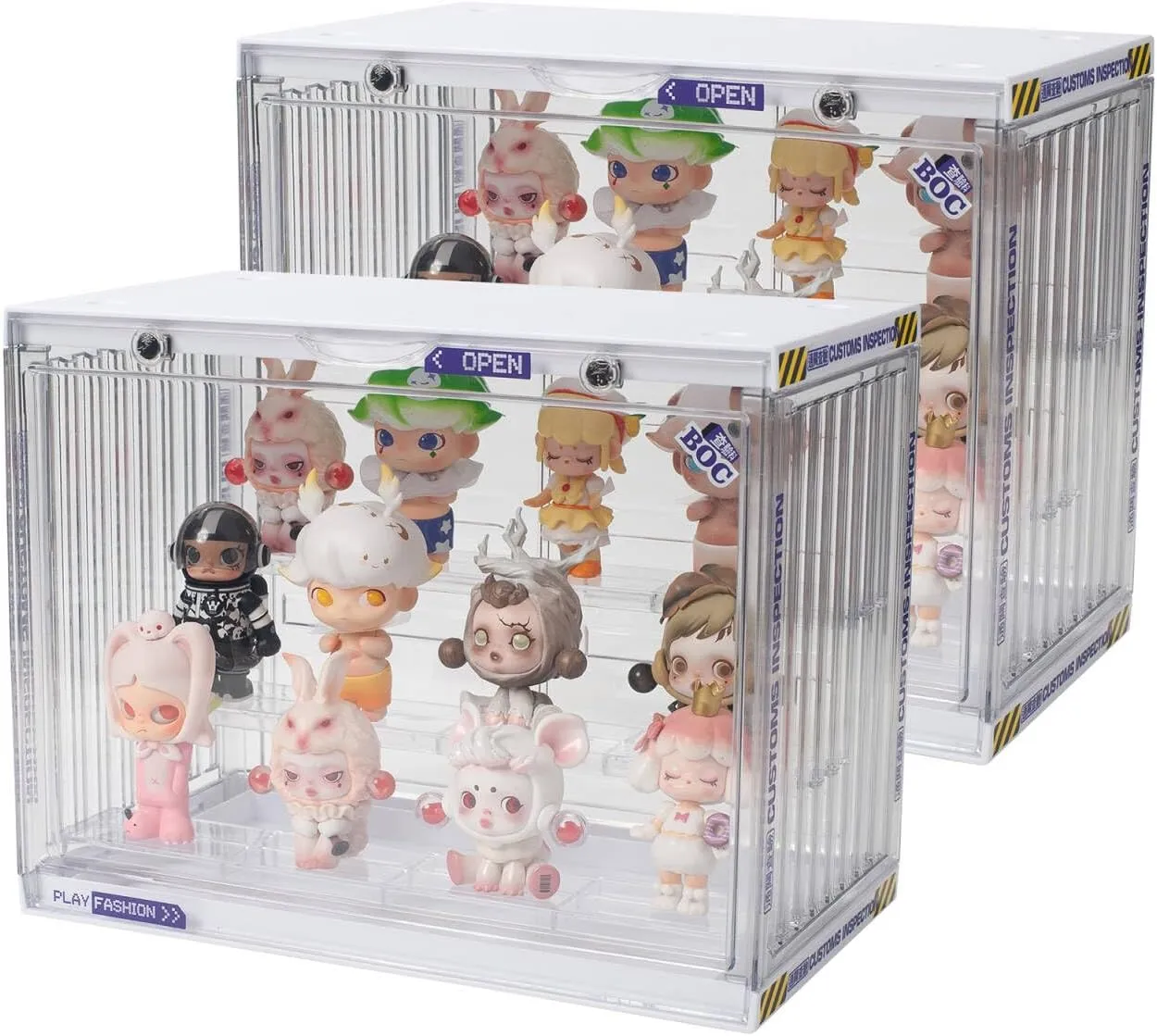 Clear Display Case for Figures, Clear Display Box, 3 Tiers Adjustable Acrylic Display Box Stand with Magnetic Door for Mini Action Figures Pop Mart Collectibles (2 Pack)