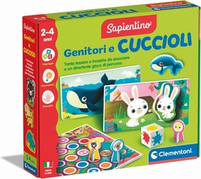 Clementoni - Sapientino Parents and Puppies 2 Years, Flashcards, Children's Educational Cards, Montessori Game, Know Animals, Shaped Tiles, Italian, Made in Italy, 16852, Multicoloured