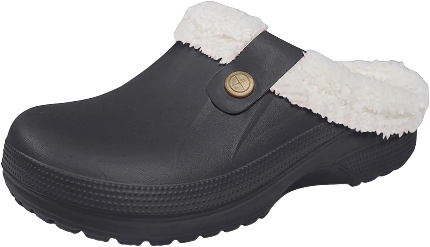 Clog Slippers for Women Lined Croc Memory Foam Warm Garden Shoes Slippers Winter Waterproof Indoor Outdoor Shoes