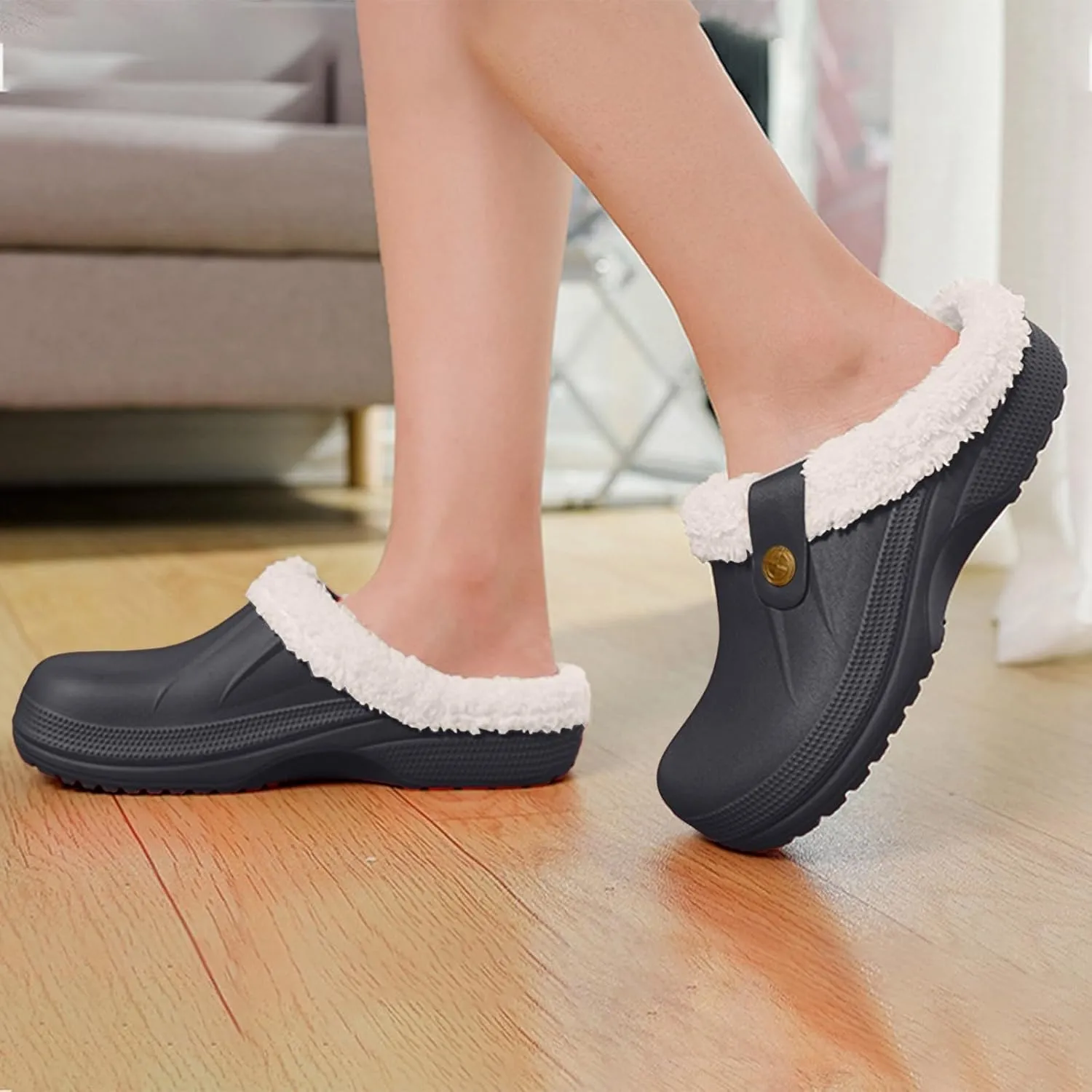 Clog Slippers for Women Lined Croc Memory Foam Warm Garden Shoes Slippers Winter Waterproof Indoor Outdoor Shoes