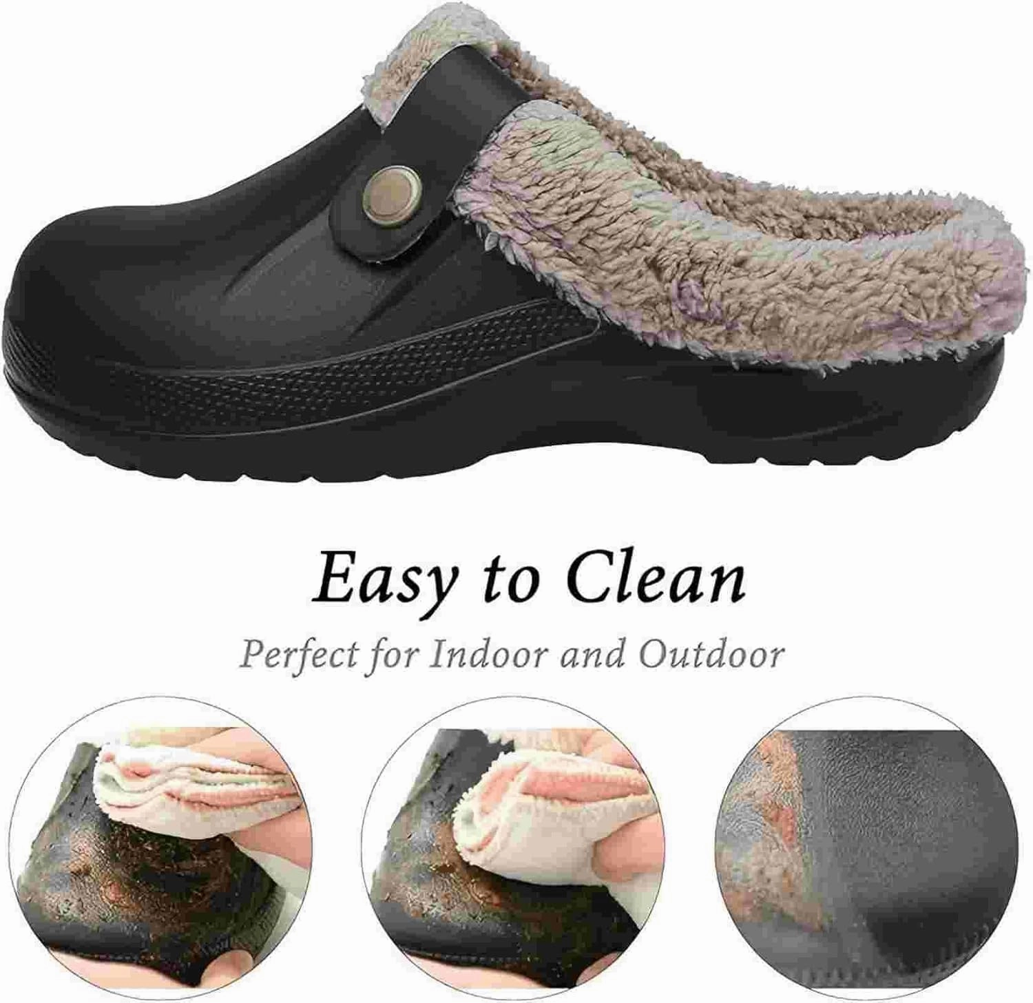 Clog Slippers for Women Lined Croc Memory Foam Warm Garden Shoes Slippers Winter Waterproof Indoor Outdoor Shoes