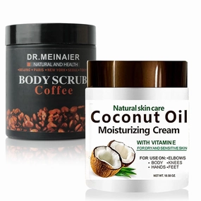 Coconut Oil Moisturizing Cream & Arabica Coffee Scrub Set – Nourishing Coconut Face Cream & Body Exfoliator – 2-Piece Skin Care Combo for Smooth, Soft Skin