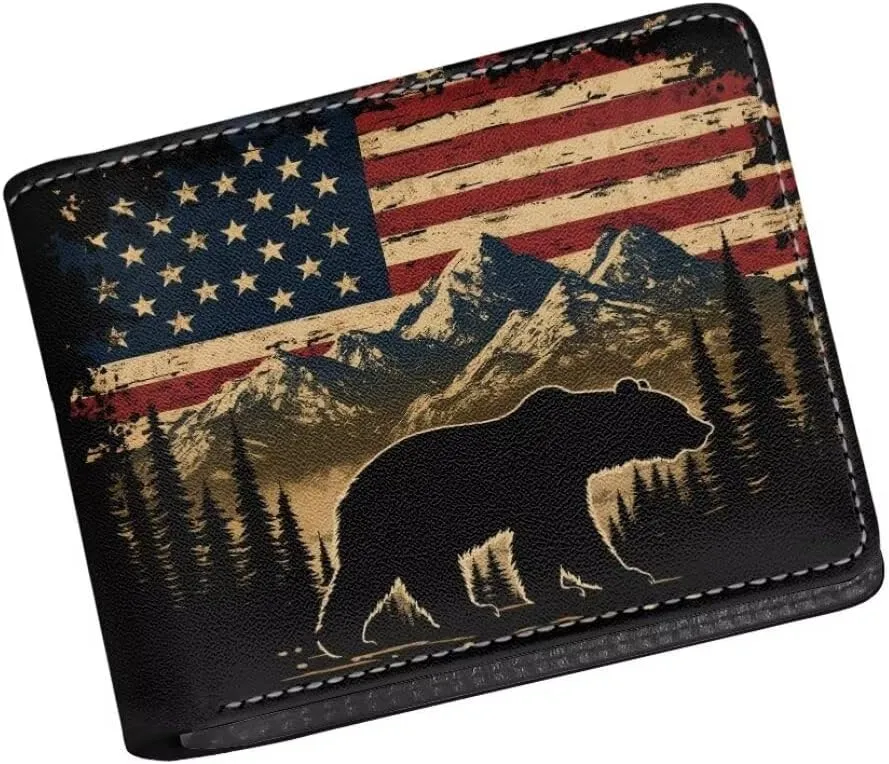 Coldinair American Flag Teen Boys Wallet for Kids,Bear Bifold Wallet,Leather Wallet,Slim Wallet Credit Card Cash Id Holder Cion Purse for Teens Kids,Men