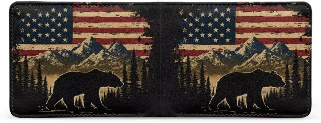 Coldinair American Flag Teen Boys Wallet for Kids,Bear Bifold Wallet,Leather Wallet,Slim Wallet Credit Card Cash Id Holder Cion Purse for Teens Kids,Men